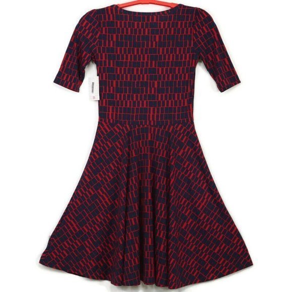 LuLaRoe Nicole Fit & Flare A-Line Dress Blue Red M Medium - Picture 2 of 11